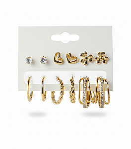 Maxi Kit 6 Pares de Brincos Dourado (Mix Completo)
