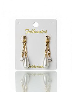 Brinco Gota Alongada Pérola Folheado a Ouro