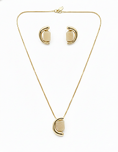 Conjunto Dourado com Pedra Rosê Bijuteria