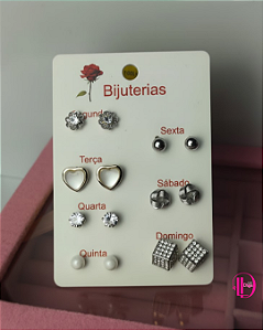 Cartela Semaninha c/ 7 Pares de Brincos Prata