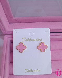 Brinco Trevo de Quatro Folhas Rosa