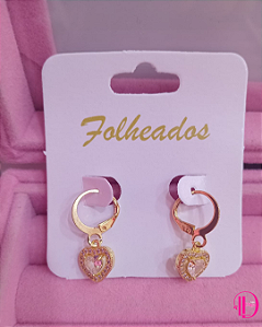 Brinco Argola Coração Cravejado Dourado