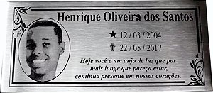 Placa em Aço Inox, Tamanho 12x30 cm, Com Foto Gravada