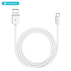 CABO S08 DADOS E CARREGADOR TIPO-C 2A - 100CM ROCK SPACE (BRANCO)