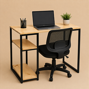 Mesa De Escritório 2 Prateleiras Home Office Moderna 100Cm