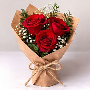 Buquê 3 Rosas Vermelhas Colombianas