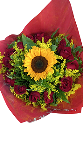 Buquê de Rosas e Girassol