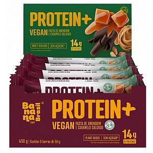 Barras Proteína Protein+ Vegana Amendoim e Caramelo Banana Brasil cx 9un