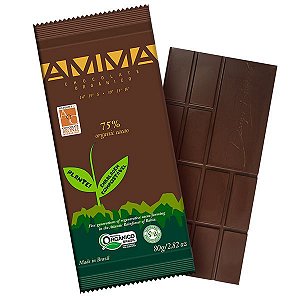 Chocolate Orgânico 75% Cacau AMMA Caixa 6 un