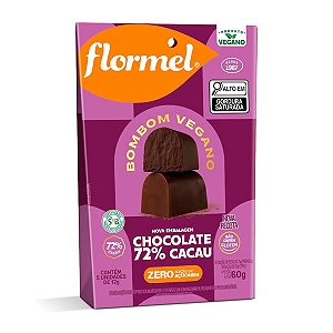 Bombom Vegano Chocolate 72% Cacau Flormel 60g