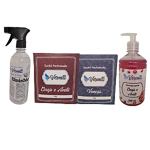 Combo - 1 Sabonete Cereja e Avelã + 2 Sachê Perfumado Veneza e Cereja e Avelã + 1 EliminOdor Aroma do Campo