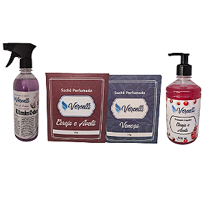 Combo - 1 Sabonete Cereja e Avelã + 2 Sachê Perfumado Veneza e Cereja e Avelã + 1 EliminOdor Aroma do Campo