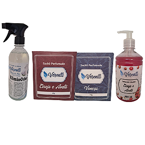 Combo - 1 Sabonete Cereja e Avelã + 2 Sachê Perfumado Veneza e Cereja e Avelã + 1 EliminOdor Brisa do Mar