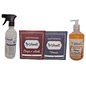Combo - 1 Sabonete Pitanga e Orquídea + 2 Sachê Perfumado Veneza e Cereja e Avelã + 1 EliminOdor Aroma do Campo