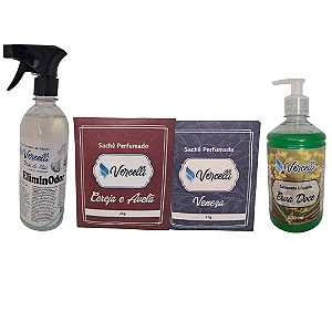 Combo - 1 Sabonete Erva Doce + 2 Sachê Perfumado Veneza e Cereja e Avelã + 1 EliminOdor Brisa do Mar
