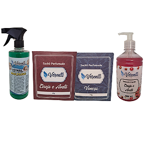 Combo - 1 Sabonete Cereja e Avelã + 2 Sachê Perfumado Veneza e Cereja e Avelã + 1 Multiuso