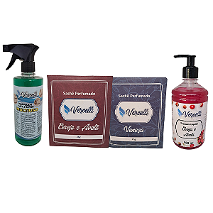 Combo - 1 Sabonete Cereja e Avelã + 2 Sachê Perfumado Veneza e Cereja e Avelã + 1 Multiuso