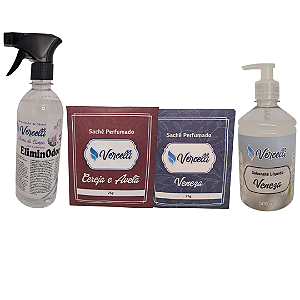 Combo - 1 Sabonete Veneza + 2 Sachê Perfumado Veneza e Cereja e Avelã + 1 EliminOdor Aroma do Campo