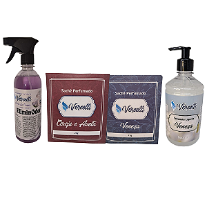 Combo - 1 Sabonete Veneza + 2 Sachê Perfumado Veneza e Cereja e Avelã + 1 EliminOdor Aroma do Campo