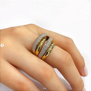 Anel Bombê 4 aros em Ouro Amarelo e Diamante