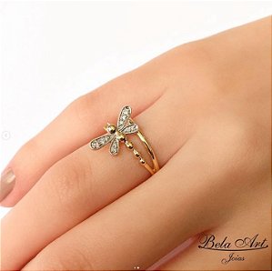 Anel Libélula em Ouro Amarelo e Diamantes