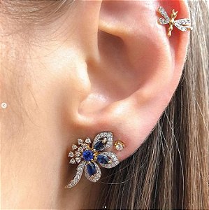 Brinco Pétalas em Ouro Amarelo com Pedras Naturais e Diamantes