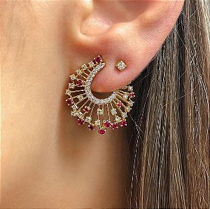 Brinco em Ouro Amarelo Rubi e Diamantes
