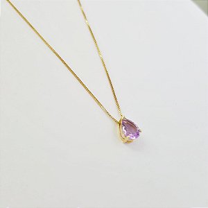 Corrente c/ Pingente Gota Ametista em Ouro Amarelo