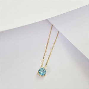 Corrente c/ Ponto de Luz Topázio Azul em Ouro Amarelo