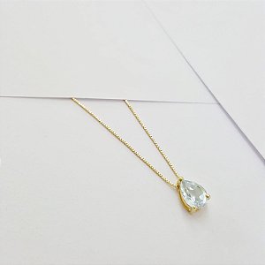Corrente c/ Pingente Gota Topázio Sky em Ouro Amarelo