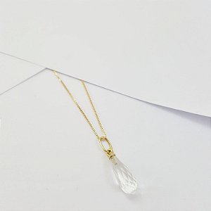 Corrente c/ Pingente Gota Cristal em Ouro Amarelo