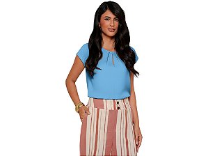 Blusa Feminina Linho com Pregas Manga Curta
