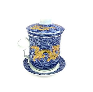 Caneca de Chá Infusora de Porcelana Azul
