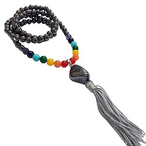 Japamala Pedra Hematita e 7 Chakras com Pedra na Ponta - 108 contas