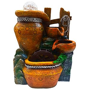 Fonte de Água em Resina Moinho 3 Quedas C/ Bola - M 02C