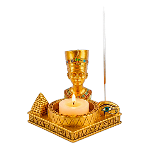 Porta Vela/Incensário Nefertiti Escuro em Resina 8cm