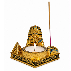 Porta Vela/Incensário Escuro Tutancâmon em Resina 8cm