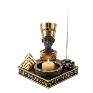 Porta Vela/Incensário Escuro Nefertiti em Resina 8cm