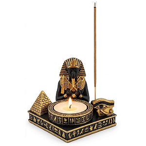 Porta Vela/Incensário EscuroTutancâmon em Resina 8cm
