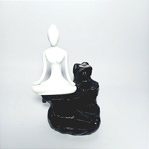 Incensário Cascata Porcelana Preto Monge Meditando