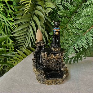 Incensário Cascata Gata Bastet em Resina