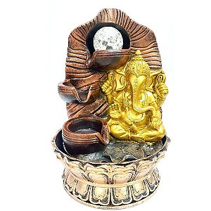 Fonte de Água Resina Ganesha Dourado Escultura Com Bola 3Q - M