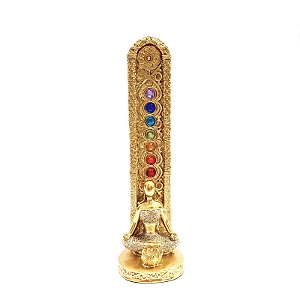 Incensário Vareta Yoga 7 Chakras Dourado com Brilho Vertical - Meditando