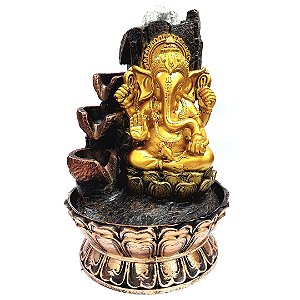 Fonte de Água em Resina com Ganesha Dourado 4Q com Bola - M