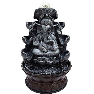 Fonte de Água em Resina Ganesha Cinza 8 Quedas Com Bola - M