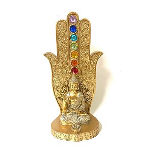 Incensário Mão Hamsa Sete Chakras - Buda Dourado
