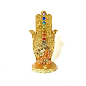Incensário Mão Hamsa Sete Chakras - Buda Dourado e Laranja