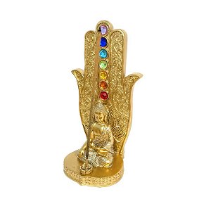 Incensário Mão Hamsa Sete Chakras - Buda Dourado 2