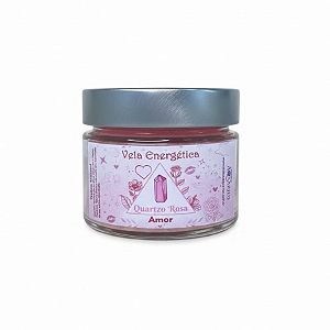 Vela Artesanal Energética com Quartzo Rosa - Amor