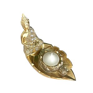 Incensário/Porta Vela Buda - Dourado com Brilho